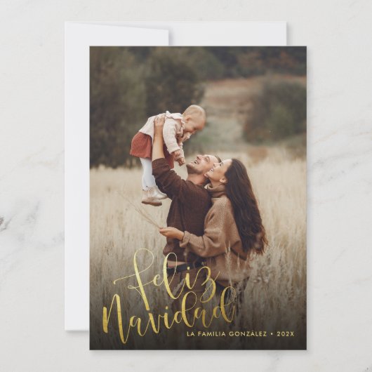 金スペインの箔スクリプトFeliz Navidad 2写真 シーズンカード (正面)