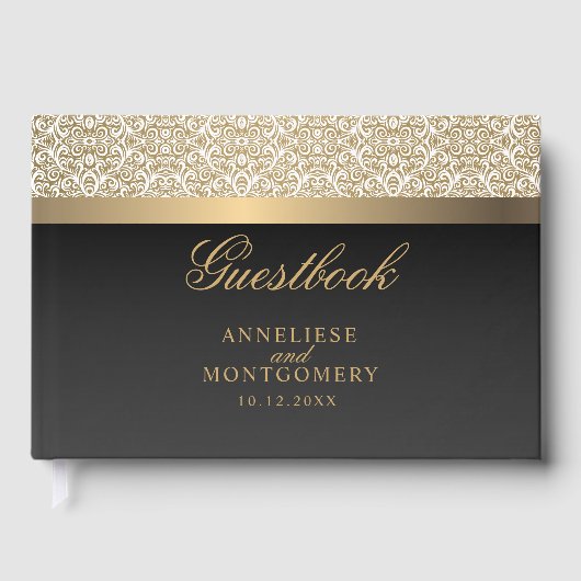 金ダマスク柄と黒 ゲストブック (正面)