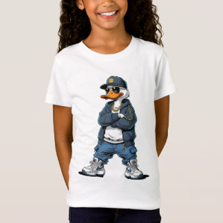 金チェーンとパーカーのカートゥーンアヒル Tシャツ