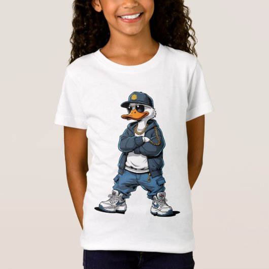 金チェーンとパーカーのカートゥーンアヒル Tシャツ (正面)