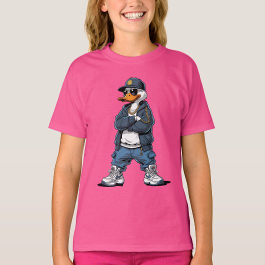 金チェーンとパーカーのカートゥーンアヒル Tシャツ (正面)
