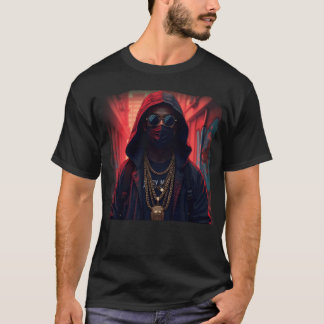 金チェーンのマスクをしたストリートラッパー アーバングラフG Tシャツ