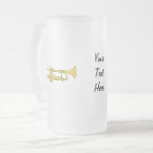 金トランペット音楽テーマ フロストグラスビールジョッキ (正面左)