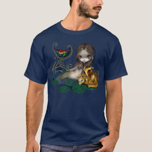 金ドラゴンのワイシャツのファンタジーの芸術の人魚 Tシャツ