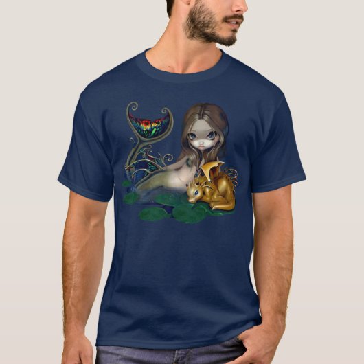 金ドラゴンのワイシャツのファンタジーの芸術の人魚 Tシャツ (正面)
