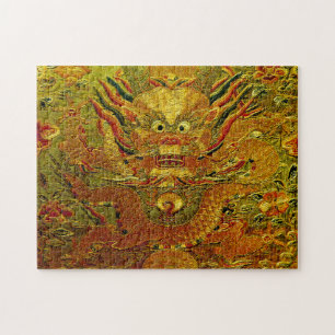 金ドラゴンの中国のな刺繍の明王朝 ジグソーパズル