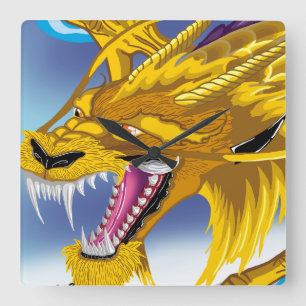金ドラゴンの時計 スクエア壁時計