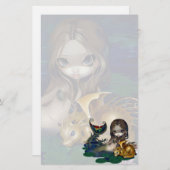 "金ドラゴン"の文房具を持つ人魚 便箋 (正面/裏面)