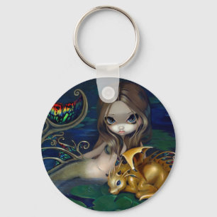 "金ドラゴン" Keychainを持つ人魚 キーホルダー