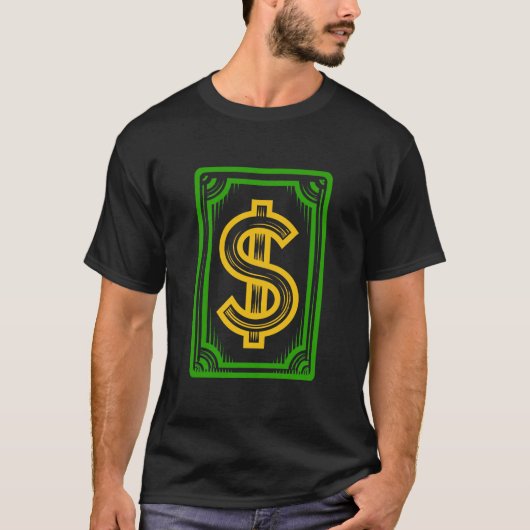 金ドル紙幣 グラフィック 太字の緑と金の現金 Tシャツ (正面)