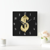 金ドル記号 スクエア壁時計 (ホーム)