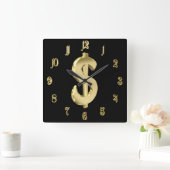 金ドル記号 スクエア壁時計 (ホーム)