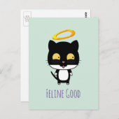 金ハローの漫画を持つおもしろいなしゃれの黒猫 ポストカード (正面/裏面)