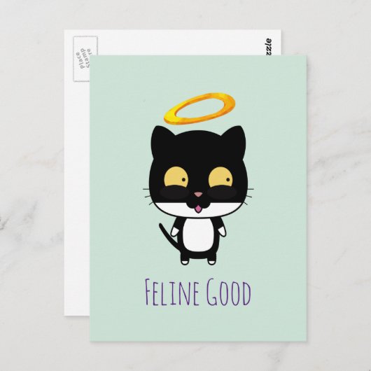 金ハローの漫画を持つおもしろいなしゃれの黒猫 ポストカード (正面/裏面)