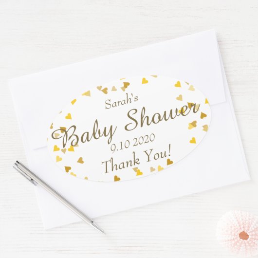 金ハートのベビーシャワーの好意 楕円形シール (封筒)