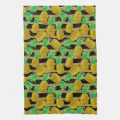 金パイナップルはの縞で飾ります キッチンタオル (縦)