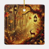 金パーソナライズされたお洒落の秋の森 セラミックオーナメント (裏面)