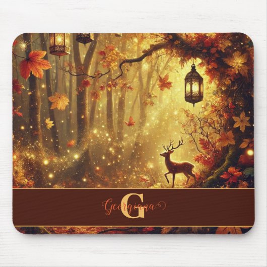金パーソナライズされたお洒落の秋の森 マウスパッド (正面)
