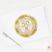 金パーソナライズされたの結婚記念日のステッカー ラウンドシール (封筒)