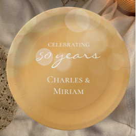 金パーソナライズされたエレガント金50周年記念パーティー ペーパープレート
