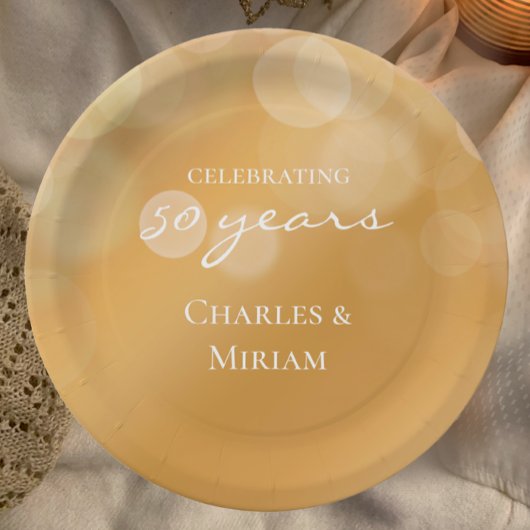 金パーソナライズされたエレガント金50周年記念パーティー ペーパープレート