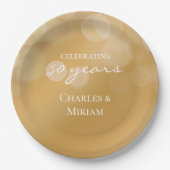 金パーソナライズされたエレガント金50周年記念パーティー ペーパープレート (正面)