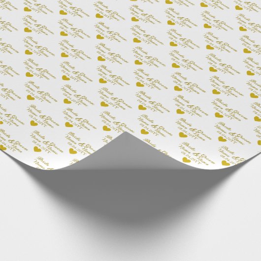 金パーソナライズされたハート新郎新婦結婚ズ ラッピングペーパー (角)