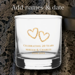 金パーソナライズされたハート20結婚周年 ウイスキーグラス