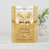 金パーソナライズされた周年記念招待状カード 招待状 (スタンド正面)