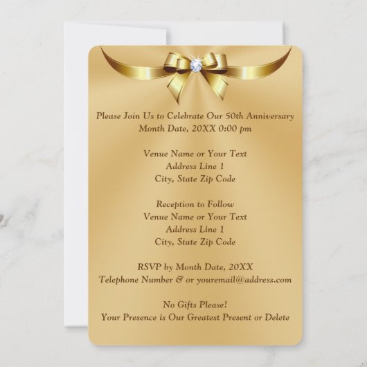 金パーソナライズされた周年記念招待状カード 招待状 (裏面)