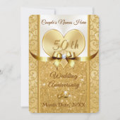 金パーソナライズされた周年記念招待状カード 招待状 (正面)