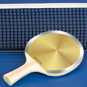 金パーソナライズされた属銀及び金ゴールドモノグラム 卓球ラケット