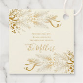 金パーソナライズされた松エレガントメリークリスマス フェイバータグ (裏面)