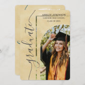 金パーソナライズされた箔グリッター写真卒業 招待状 (正面/裏面)