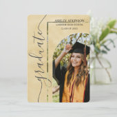 金パーソナライズされた箔グリッター写真卒業 招待状 (スタンド正面)