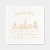 金パーソナライズされた箔ケープタウン結婚ナプキンス 箔ナプキン (正面)