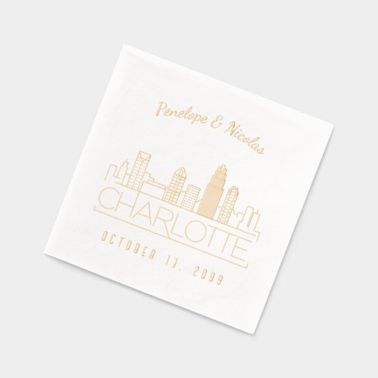 金パーソナライズされた箔シャーロット結婚のナプキン 箔ナプキン (左)