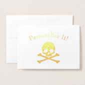 金パーソナライズされた箔スカル及びクロスボーン 箔カード (封筒付き正面)