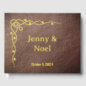 金パーソナライズされた箔及び革フェイク材 ゲストブック (正面)