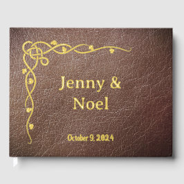 金パーソナライズされた箔及び革フェイク材 ゲストブック