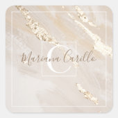 金パーソナライズされた箔大理石モノグラム スクエアシール (正面)