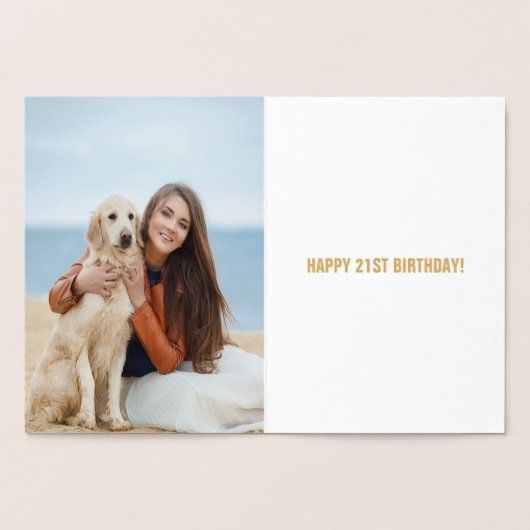 金パーソナライズされた箔21歳の誕生日グリーティングカード 箔カード (内部)