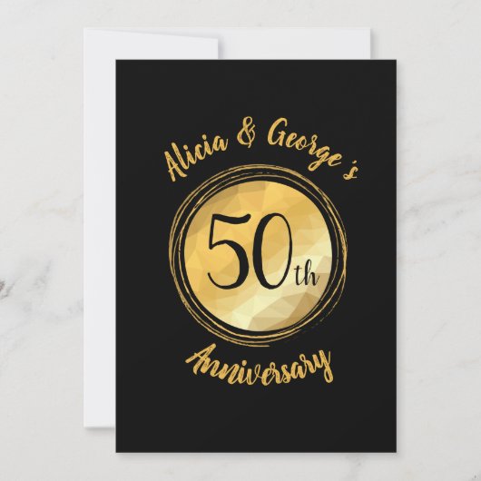 金パーソナライズされた結婚周年記念 招待状 (正面)