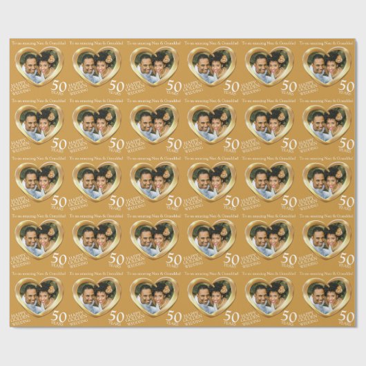 金パーソナライズされた結婚金記念写真 ラッピングペーパー (フラット)