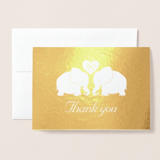 金パーソナライズされた金の象結婚たちありがとう 箔カード (封筒付き正面)