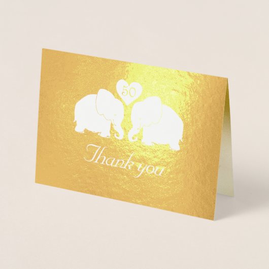 金パーソナライズされた金の象結婚たちありがとう 箔カード (正面)