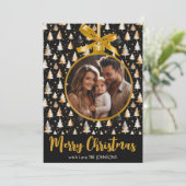 金パーソナライズされた金オーナメント付きクリスマスカード シーズンカード (スタンド正面)