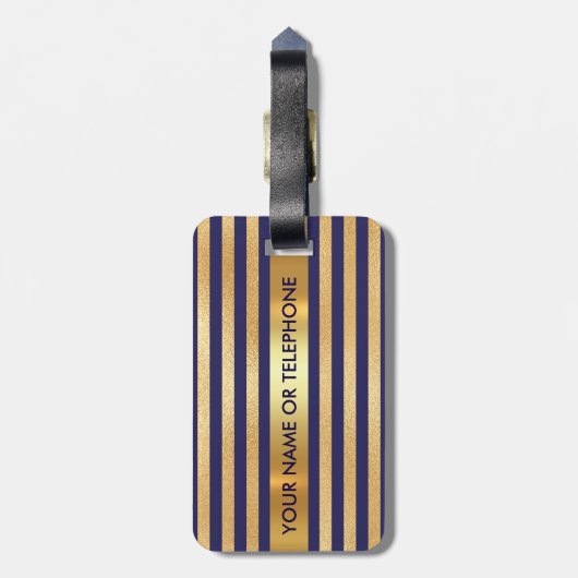 金パーソナライズされた金マリーンストライプミニマリズム ラゲッジタグ (裏面縦)