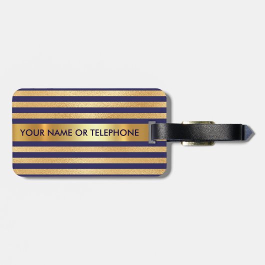 金パーソナライズされた金マリーンストライプミニマリズム ラゲッジタグ (裏面横)