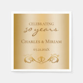 金パーソナライズされた金五十周年結婚パーティー スタンダードカクテルナプキン (正面)